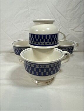 Mikasa Potters Touch Aztec Blue Footed Tea Coffee Cups Set of 4 Geometric CB009